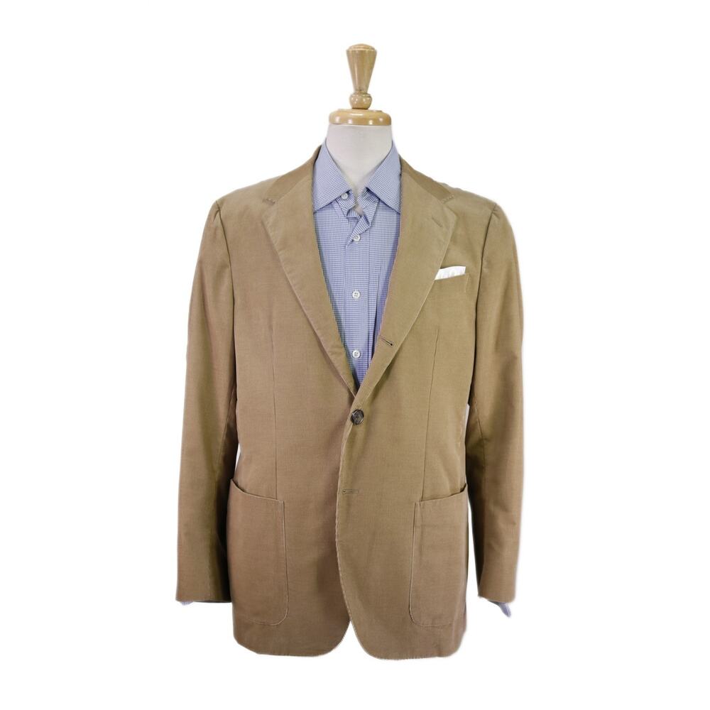 Faconnable Light Brown Cotton Corduroy 2/3 Rolled Lapel Patch Pocket Blazer 44R